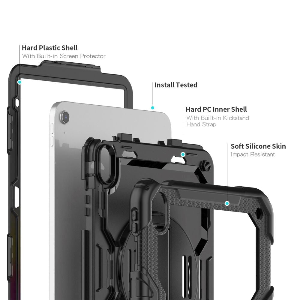 iPad 11" (2025) / iPad 10.9" (2024/2022) Tech-Protect Solid 360 Håndværker Cover m. Beskyttelsesfilm, Håndholder & Skulderstrop - Sort
