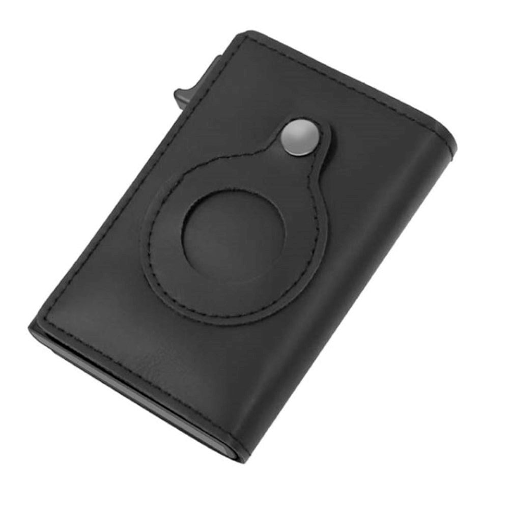 Pop Up Læder Kortholder m. Indbygget Holder til Apple AirTag 1. & 2. Gen. - Sort