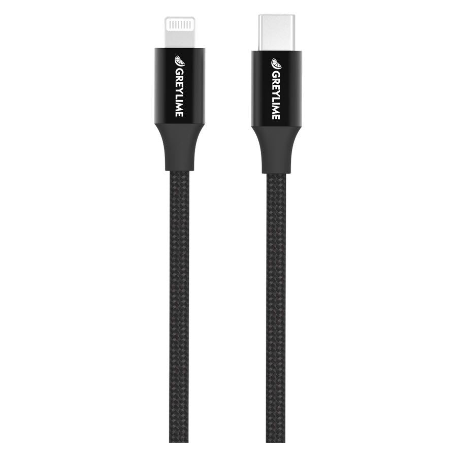 GreyLime 18W Braided USB-C til Lightning Kabel 2 m. - Sort