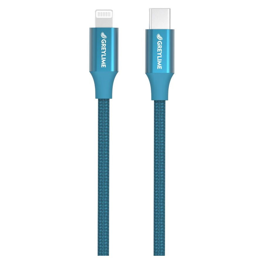 GreyLime 18W Braided USB-C til Lightning Kabel 2 m. - Blå