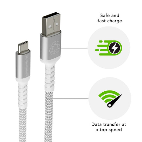 dbramante1928 Opladningskabel af Flettet Genbrugskabel - USB-A til USB-C - 36W - 1.2M - Hvid