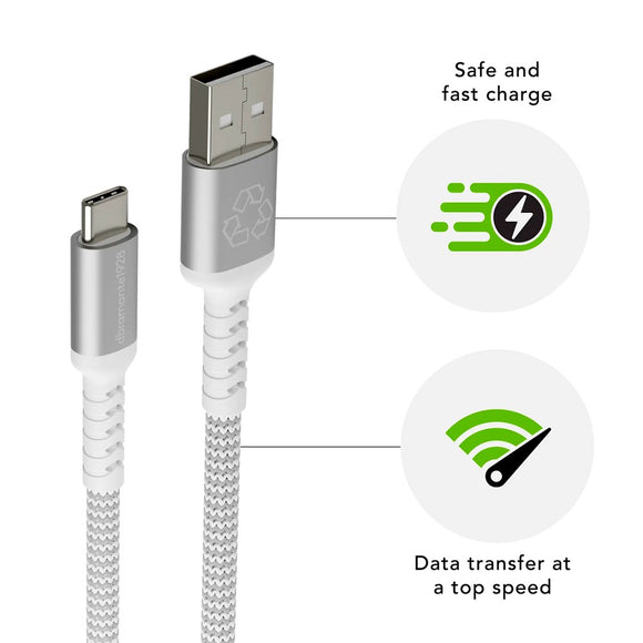 dbramante1928 Opladningskabel af Flettet Genbrugskabel - USB-A til USB-C - 36W - 2.5M - Hvid