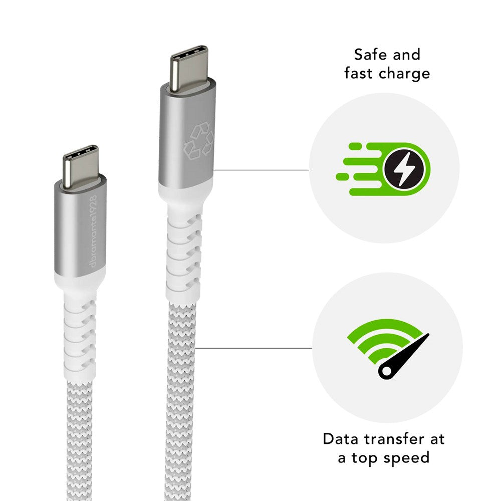 dbramante1928 Opladningskabel af Flettet Genbrugskabel - USB-C til USB-C - 100W - 1.2M - Hvid