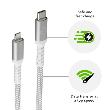 dbramante1928 Opladningskabel af Flettet Genbrugskabel - USB-C til Lightning - 36W - 1.2M - Hvid