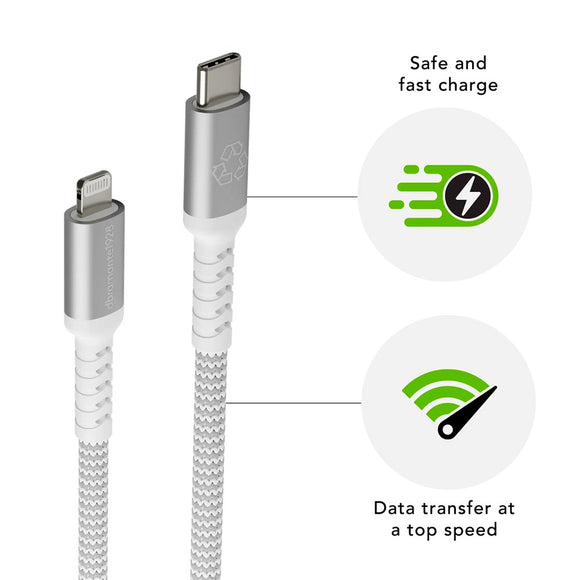 dbramante1928 Opladningskabel af Flettet Genbrugskabel - USB-C til Lightning - 36W - 1.2M - Hvid