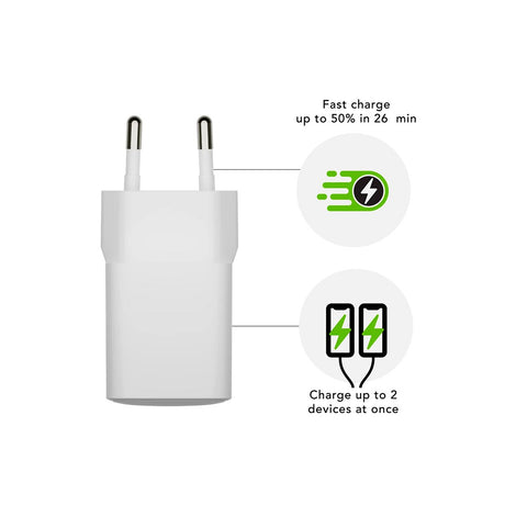 dbramante1928 EU Vægoplader - 1 x USB-C 25W/1 x USB-A 18W - Hvid