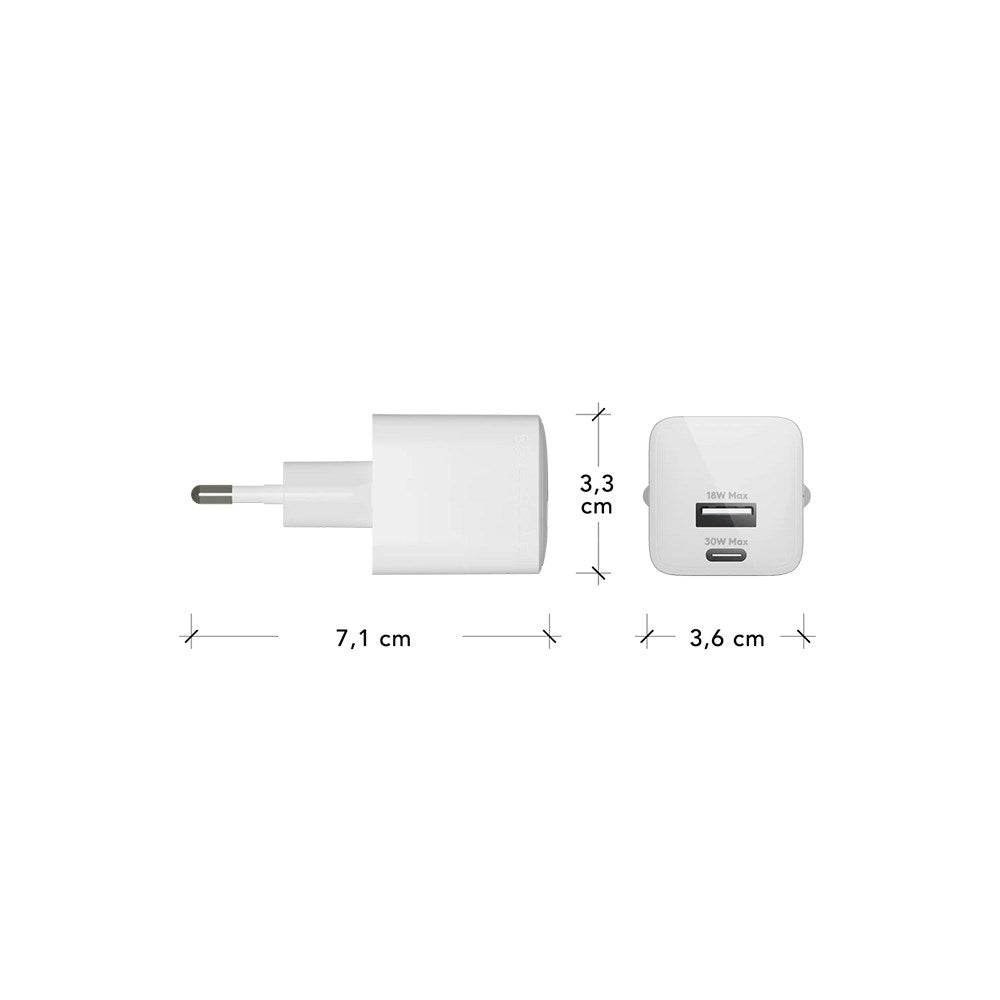 dbramante1928 EU Vægoplader - 1 x USB-C 30W/1 x USB-A 18W - Hvid