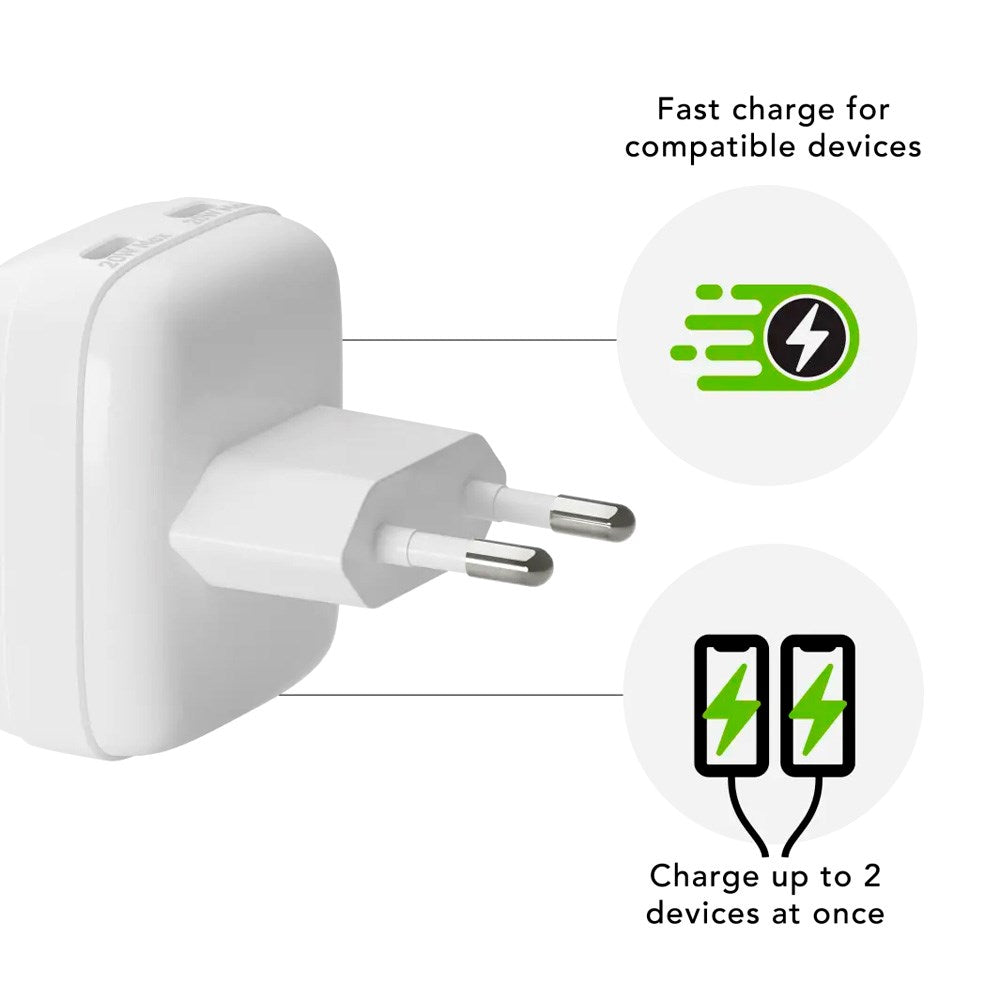 dbramante1928 20W Vægoplader m. 2 x USB-C Stik - Hvid