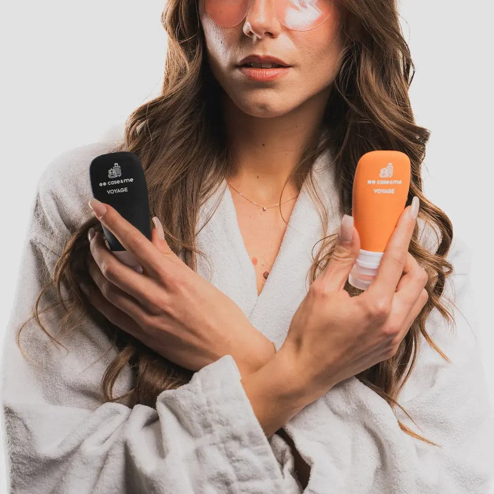 Case&Me Silikone Rejseflaskesæt - 2 stk - Orange / Sort