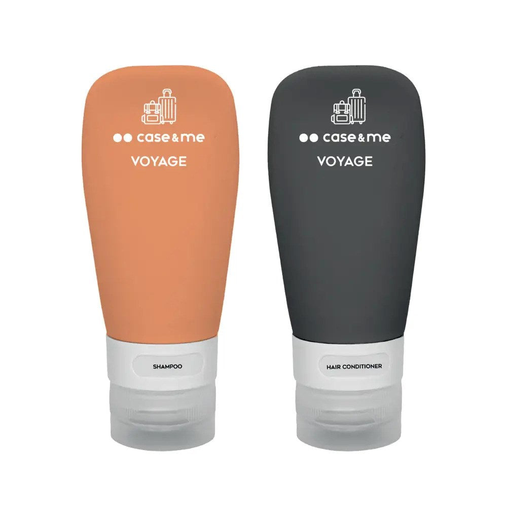 Case&Me Silikone Rejseflaskesæt - 2 stk - Orange / Sort