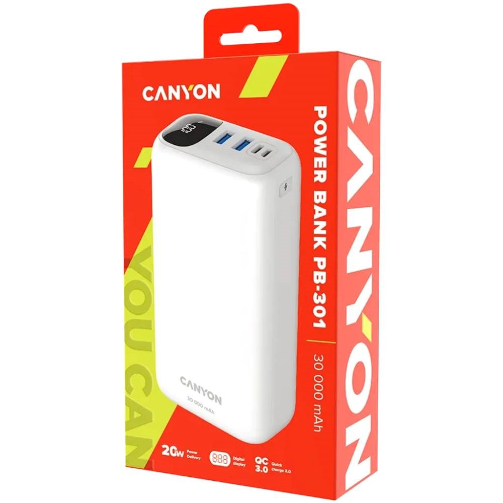 Canyon PB301 20W PowerBank - 30.000 mAh - Hvid