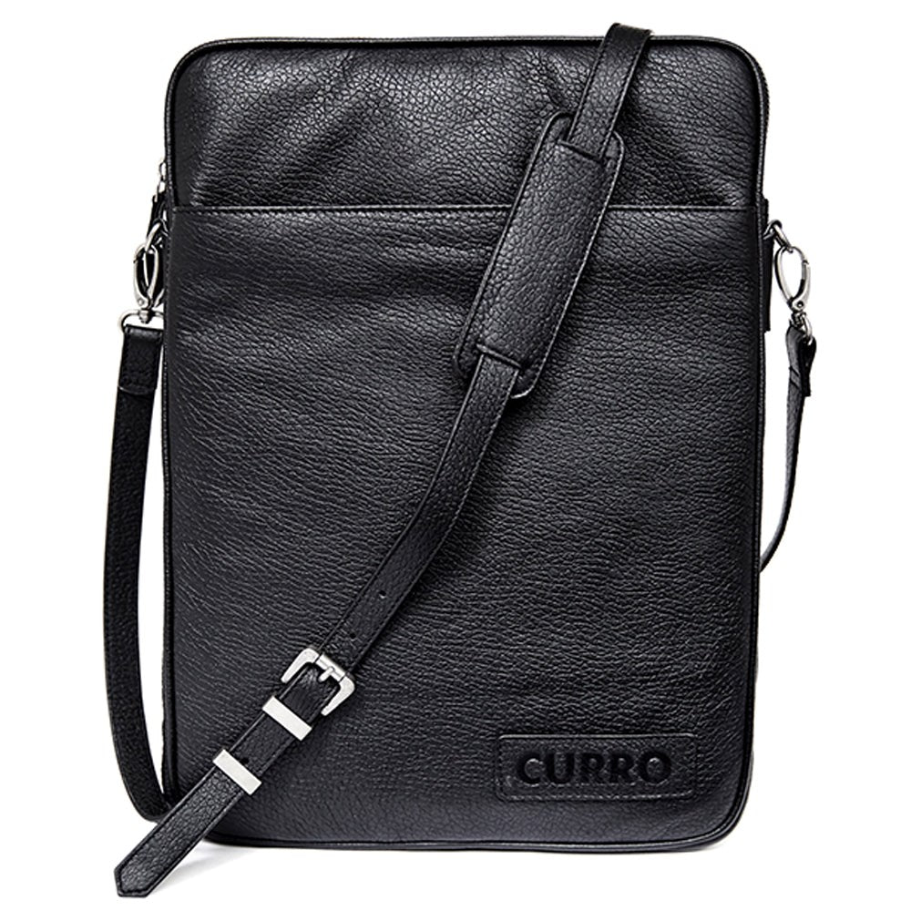 CURRO Real Leather Messenger Bag 14-15" (35.5 x 25.5 Cm) - Black