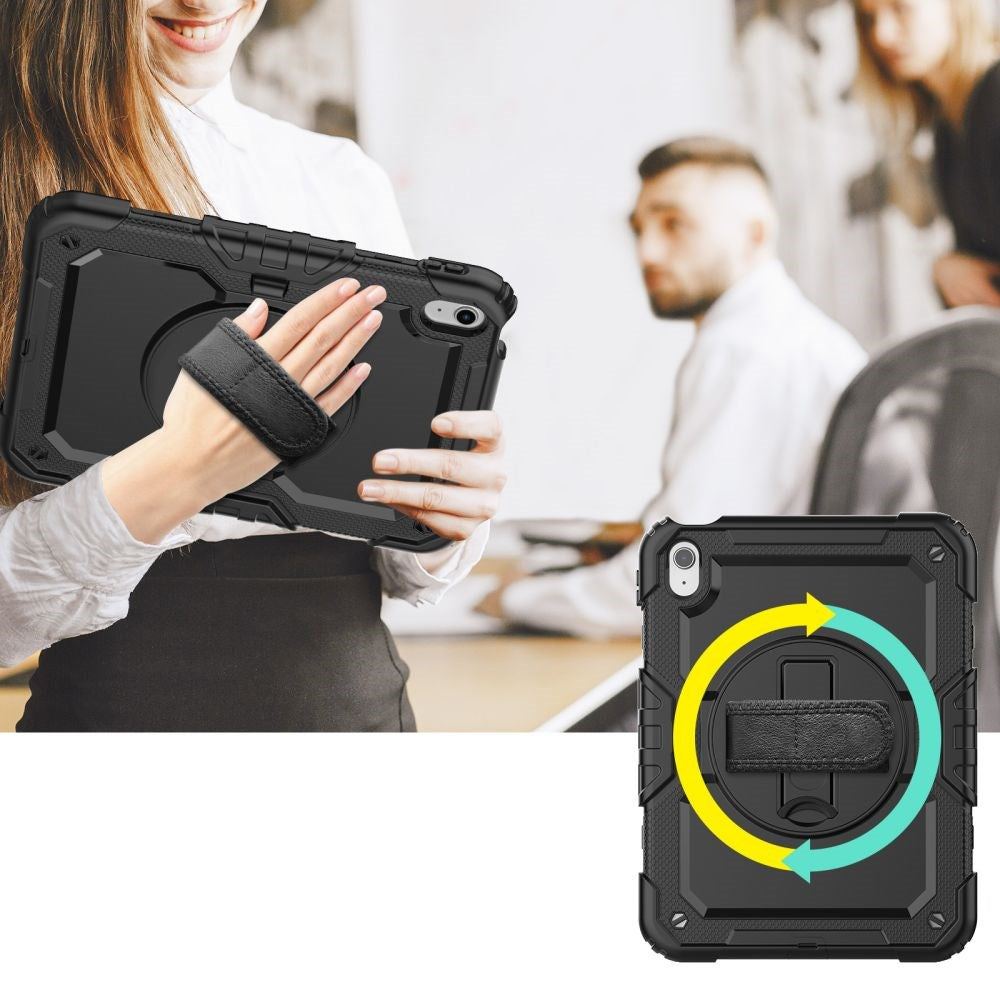 iPad 11" (2025) / iPad 10.9" (2024/2022) Tech-Protect Solid 360 Håndværker Cover m. Beskyttelsesfilm, Håndholder & Skulderstrop - Sort