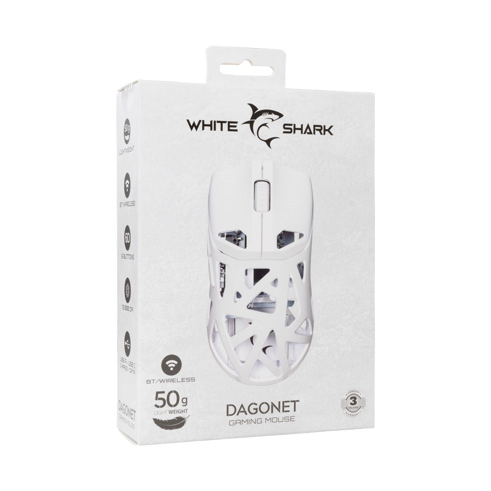 White Shark DAGONET Trådløs Gaming Mus - 6D / 24000 DPI - Hvid