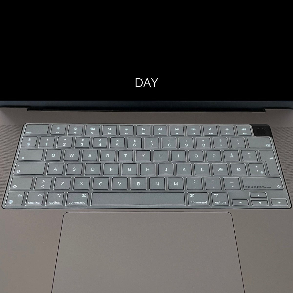 Philbert MacBook Pro 14" / 16" (2021) Keyboard Cover m. Dansk Tastatur - Transparent / Black
