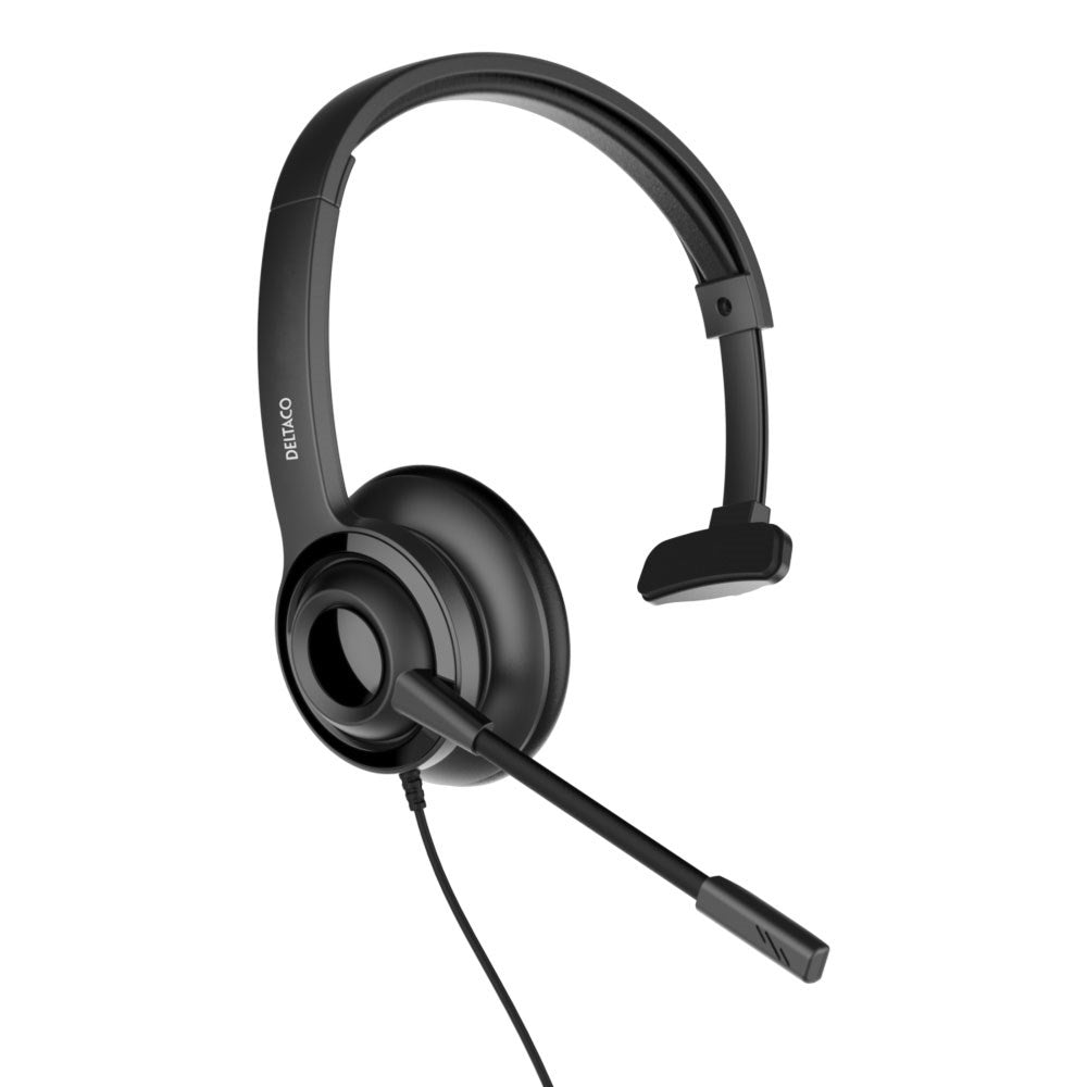 Deltaco Mono Headset m. Ledning - Sort