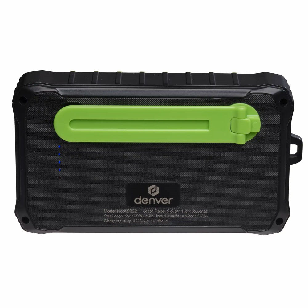 Denver PSO-10012 Solcelle PowerBank m. Håndsving & Lygte - 10.000 mAh - Sort / Grøn