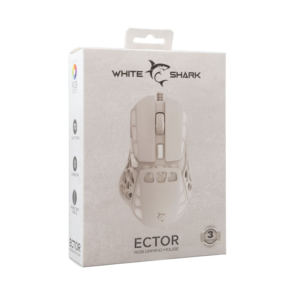 White Shark ECTOR Gaming Mus - 7D / 12400 DPI - Hvid