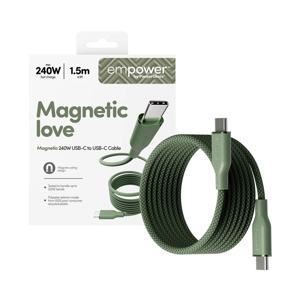 empower by PanzerGlass Magnetic 240W USB-C til USB-C Kabel - 1.5m - Sage