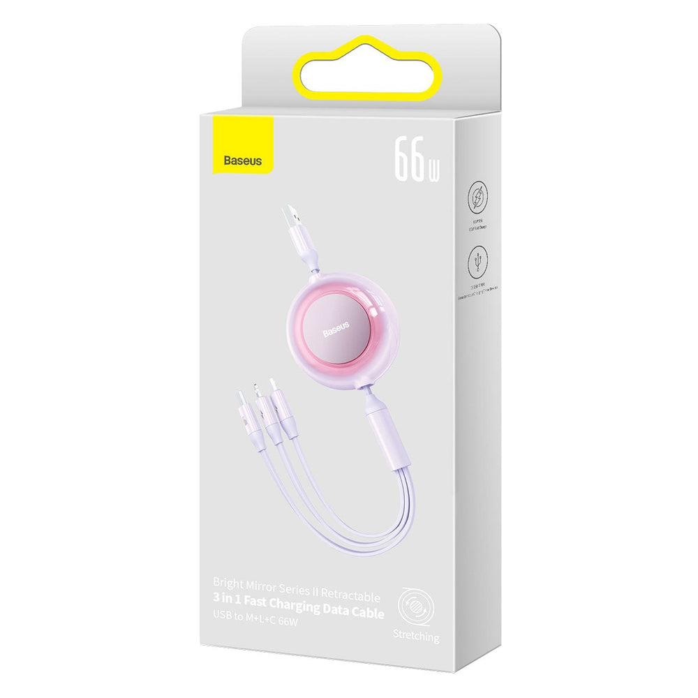 Baseus Bright Mirror 3in1 Kabel 66W USB-A til USB-C / Micro USB / Lightning Kabel 1.1m - Lilla