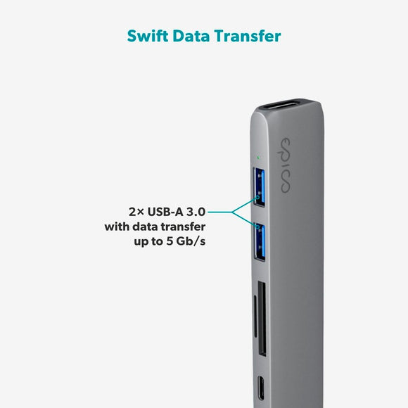Epico 6-i-1 USB-C Adapter – Aluminium Design med 8K Opløsning - Space Grey