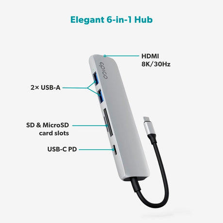 Epico 6-i-1 USB-C Adapter – Aluminium Design med 8K Opløsning - Silver