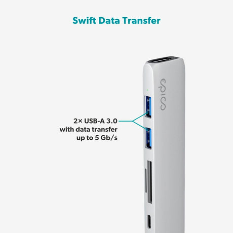Epico 6-i-1 USB-C Adapter – Aluminium Design med 8K Opløsning - Silver