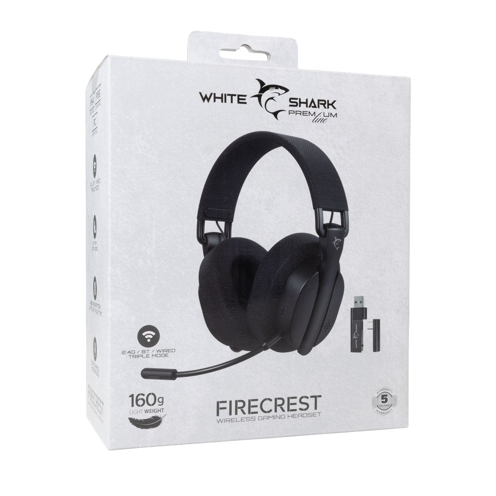 White Shark FIRECREST Trådløs Over-Ear Gaming Headset - Sort