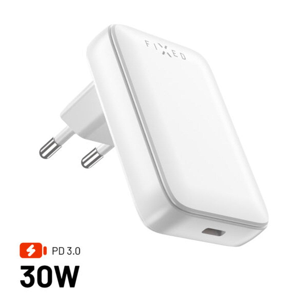 FIXED Slim 30W USB-C GaN-oplader - Vinklet - Hvid
