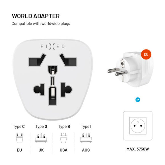 Fixed Rejse Adapter til EU / UK / USA / AUS - Hvid