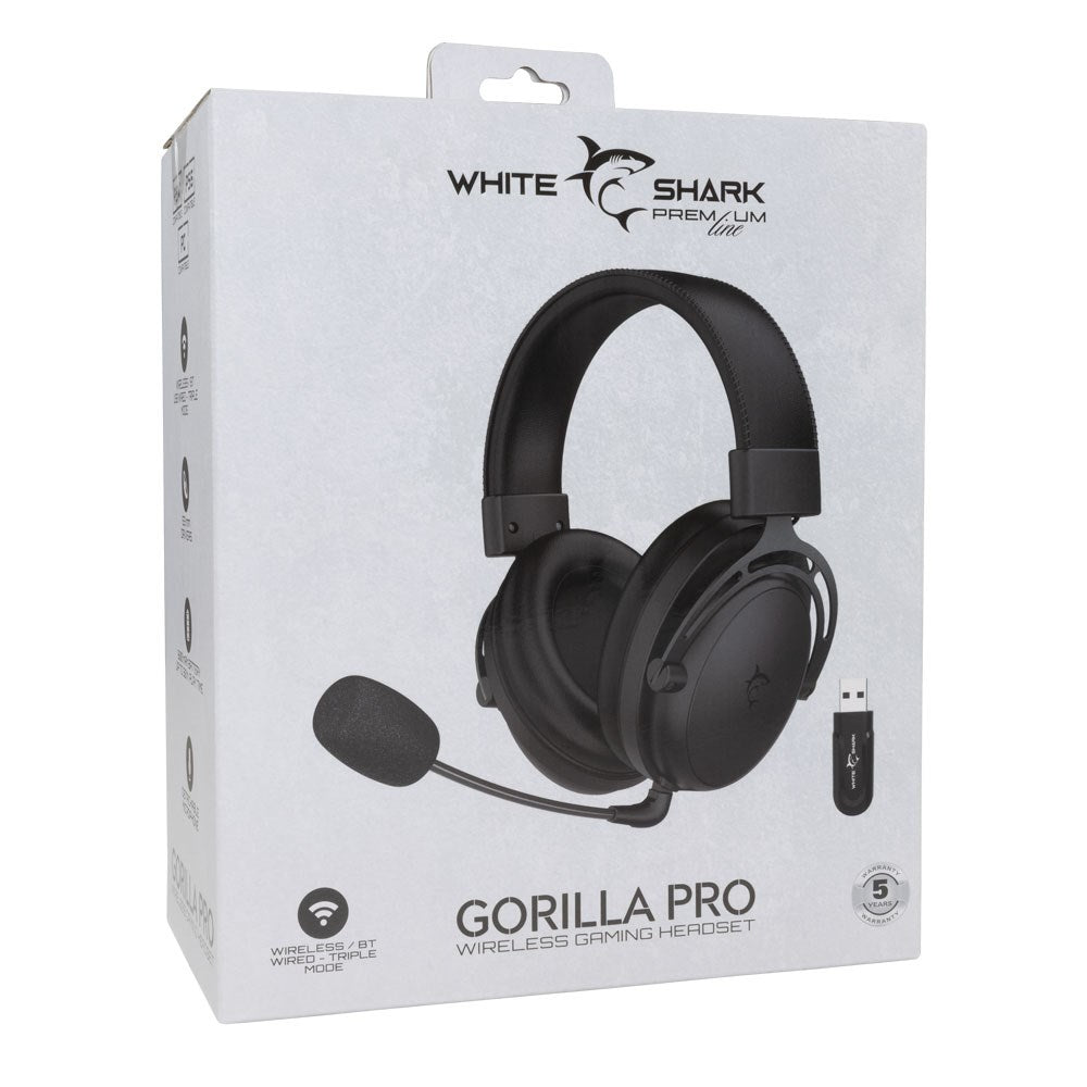 White Shark GORILLA PRO Trådløs Over-Ear Gaming Headset - Sort