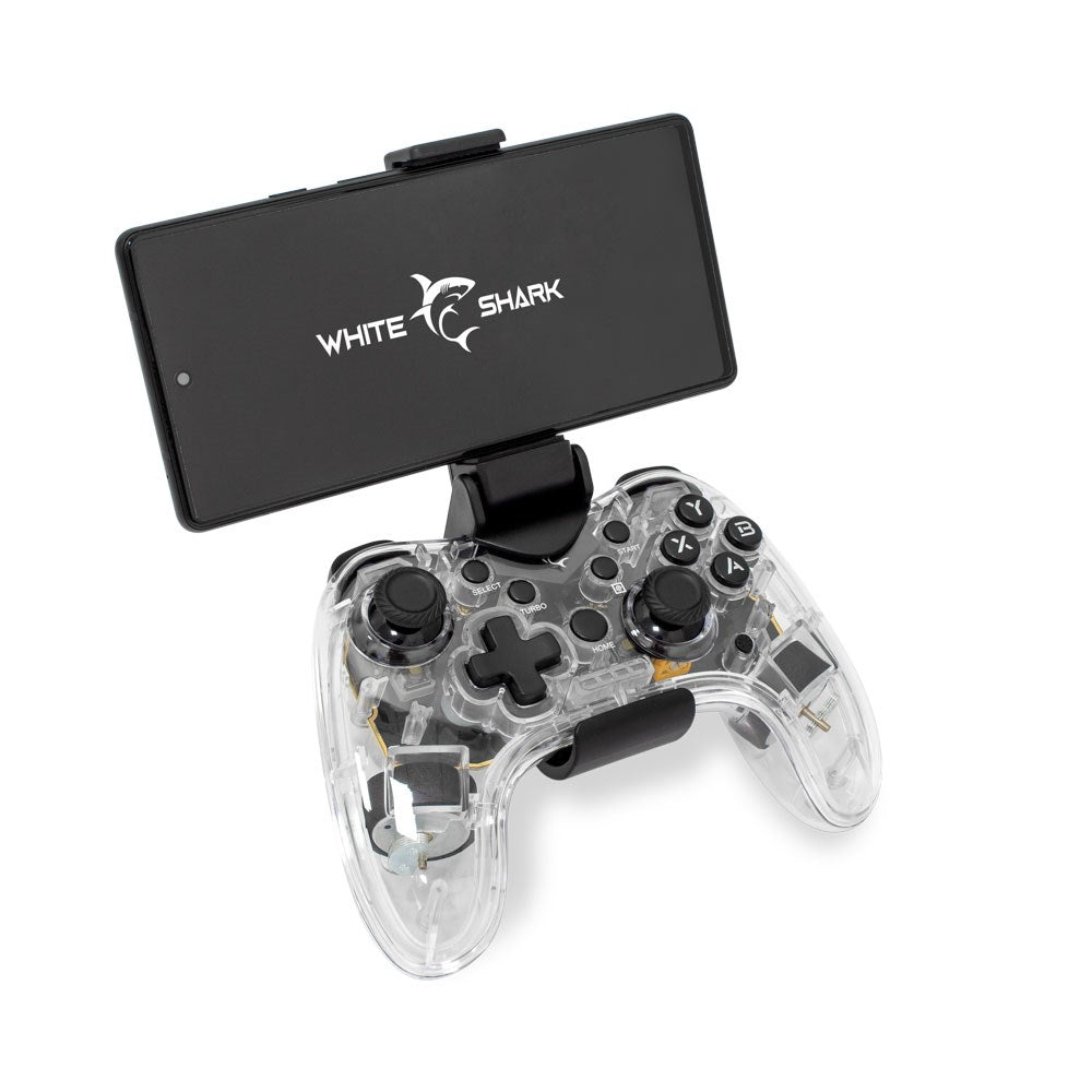 White Shark LEGION Multikompatibel Spillekonsol - Bluetooth - Indbygget Lys - Sort / Gennemsigtig