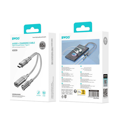 BWOO 2-i-1 USB-C til USB-C / Minijack Adapter - Grå