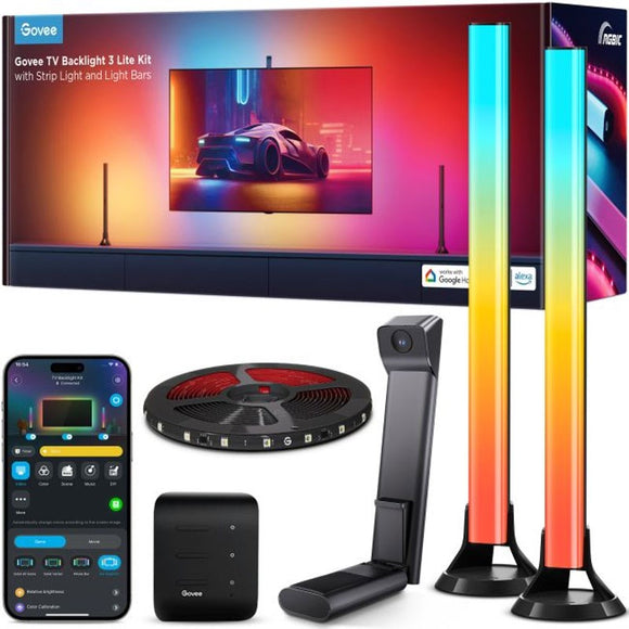 Govee TV BackLight 3 Lite Kit m. Strip Light og Light Bars - 55 - 65" - Sort