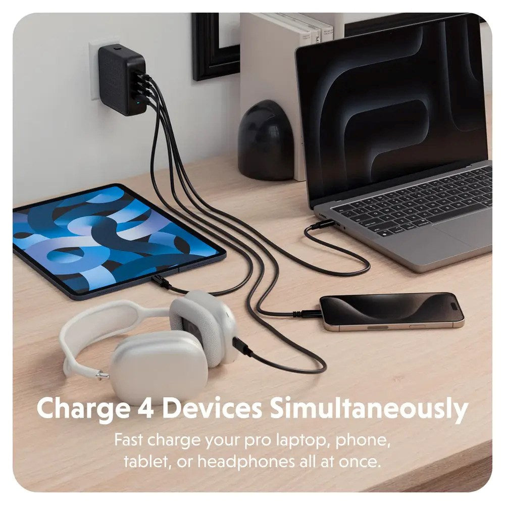Targus HyperJuice 70W Rejseoplader m. 1x USB-A & 2x USB-C - inkl. 4x Adapterstik - Sort
