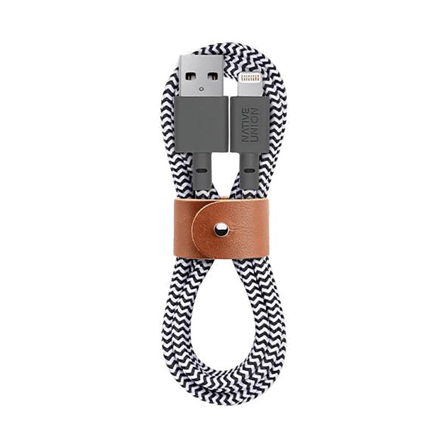 Native Union Belt Kabel USB-A til Lightning m. Læderspænde 3 m. - Zebra