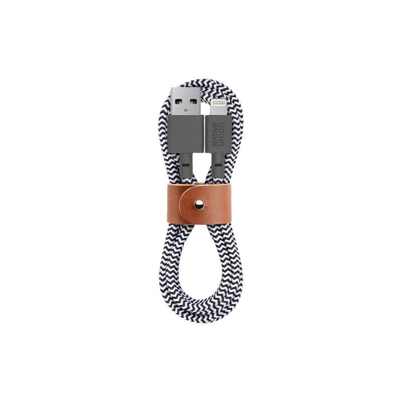 Native Union Belt Kabel USB-A til Lightning m. Læderspænde 1.2 m. - Zebra