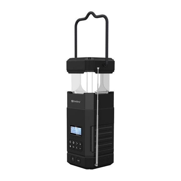 Sandberg Survivor Lantern Powerbank 10.000 mAh m. Solcelle Opladning, Lygte og Radio - USB-A - Sort