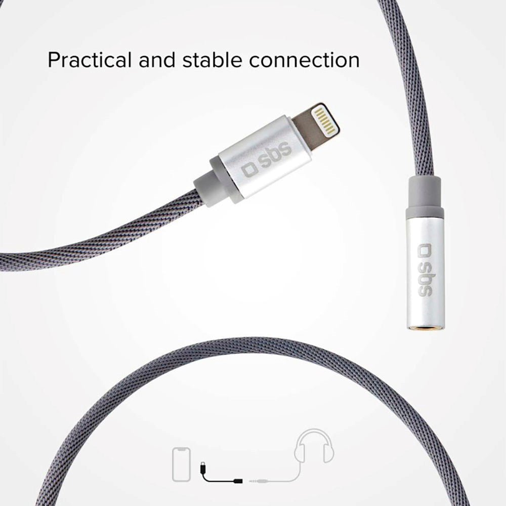 SBS Lightning til 3.5mm Jackstick Adapter 15cm - Grå