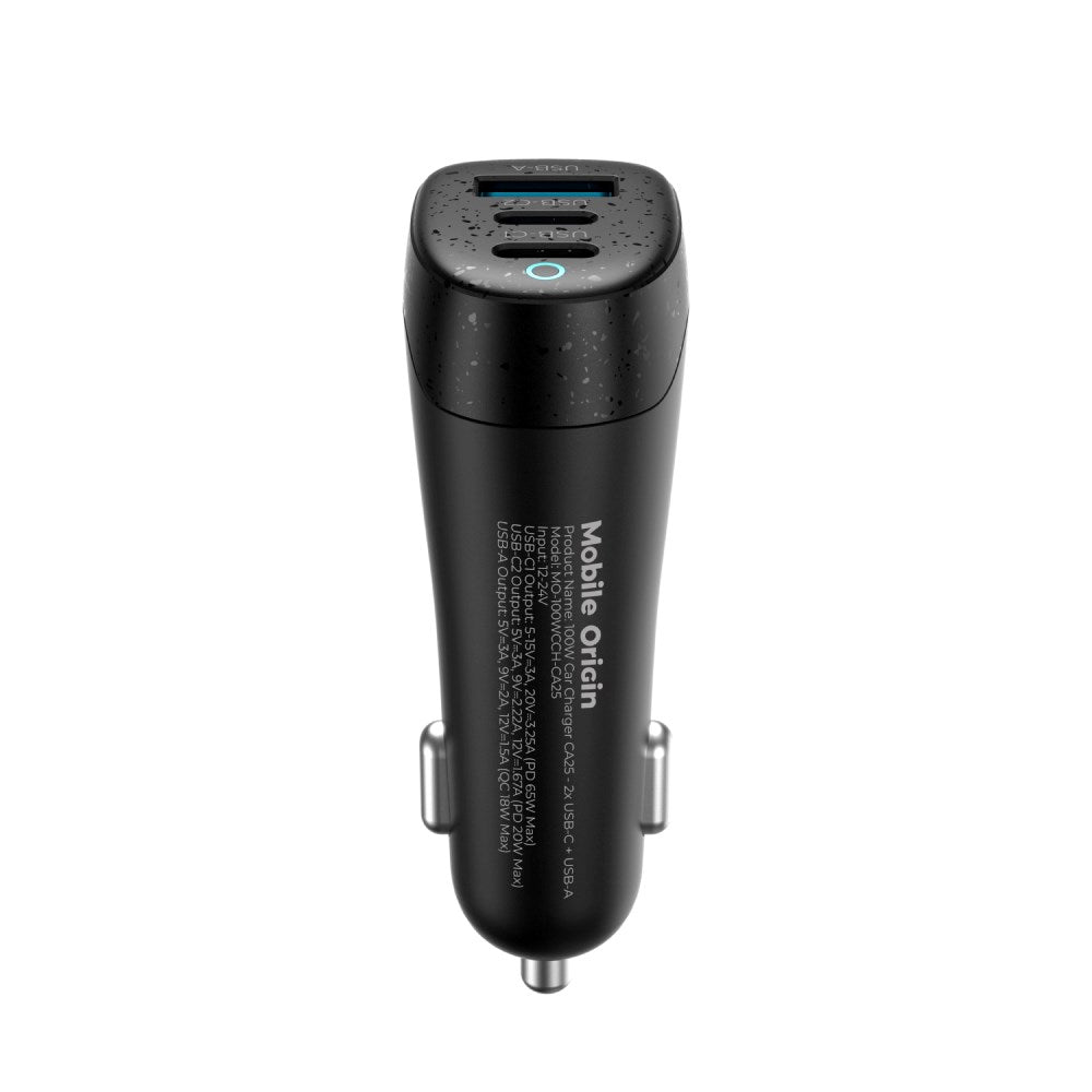 Biloplader Mobile Origin 100W m. 2x USB-C + 1x USB-A - Sort