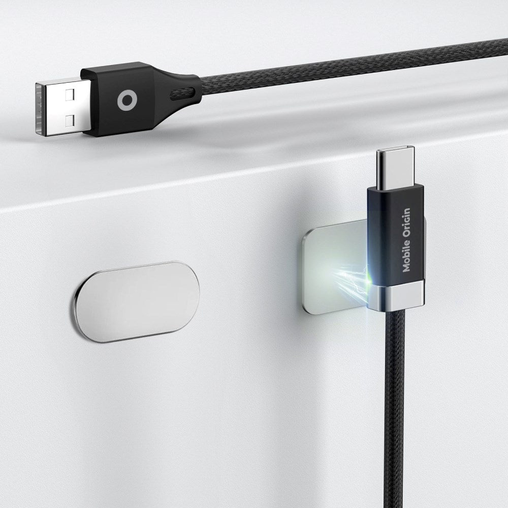 Magnetisk USB-C til USB-A Kabel Mobile Origin 27W m. 2x Selvklæbende Magnetiske Puder - 1,5m - Sort