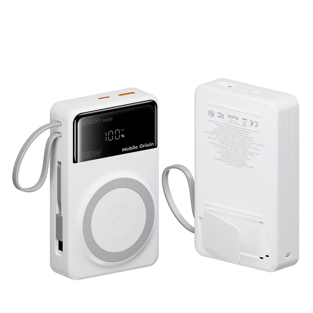 PowerBank Mobile Origin 35W PD 20000mAh m. Display - MagSafe Kompatibel - Hvid