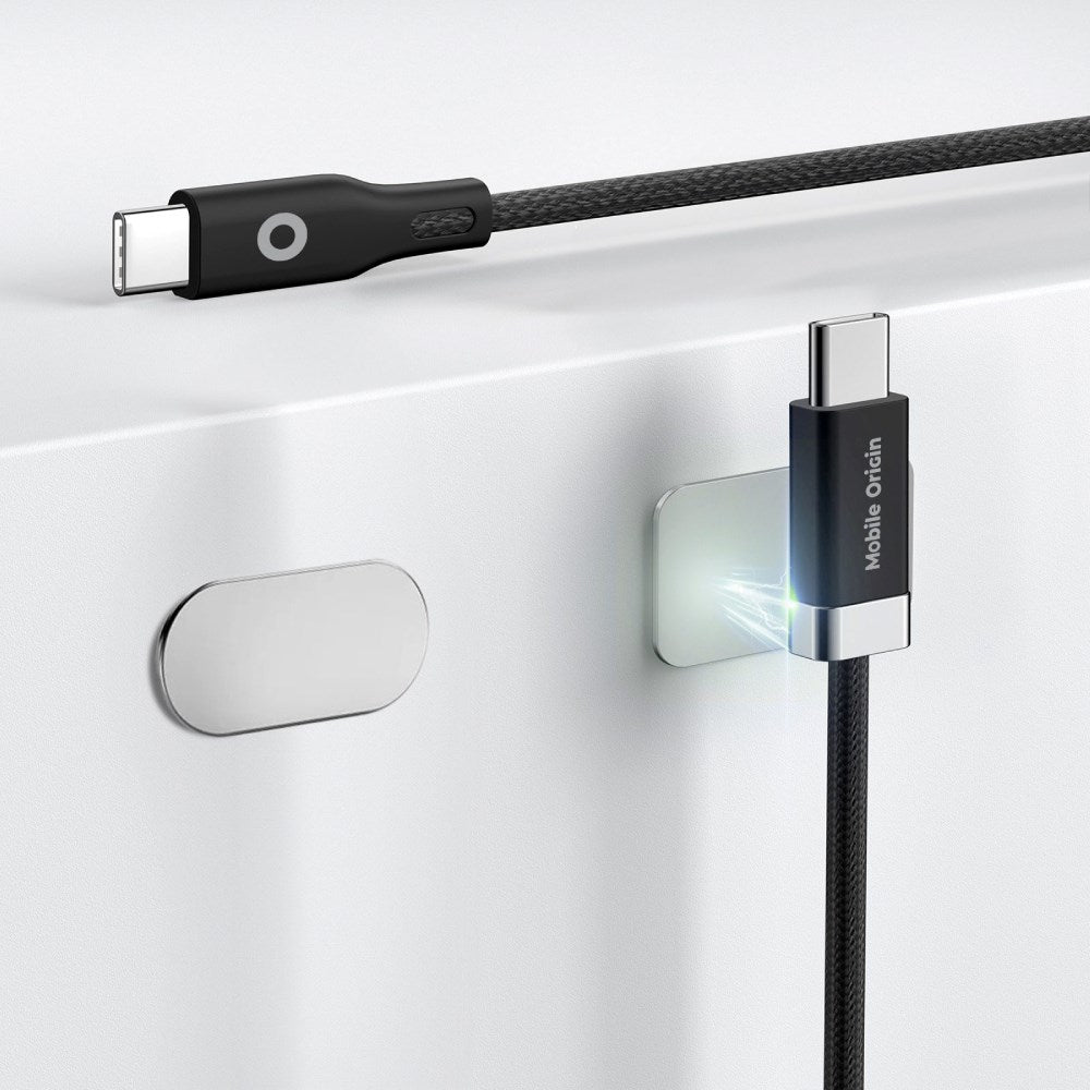 Magnetisk USB-C til USB-C Kabel Mobile Origin 60W m. 2x Selvklæbende Magnetiske Puder - 1,5m - Sort
