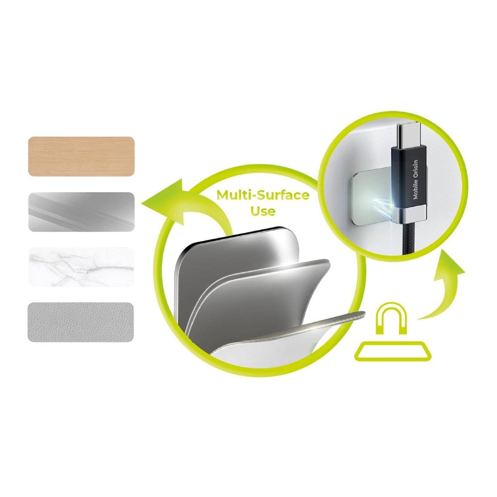 Magnetisk USB-C til USB-C Kabel Mobile Origin 60W m. 2x Selvklæbende Magnetiske Puder - 1,5m - Sort