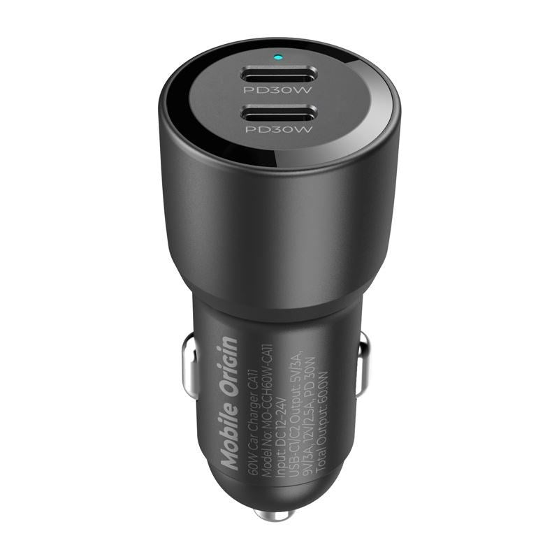 Biloplader Mobile Origin 60W m. 2x USB-C - Sort