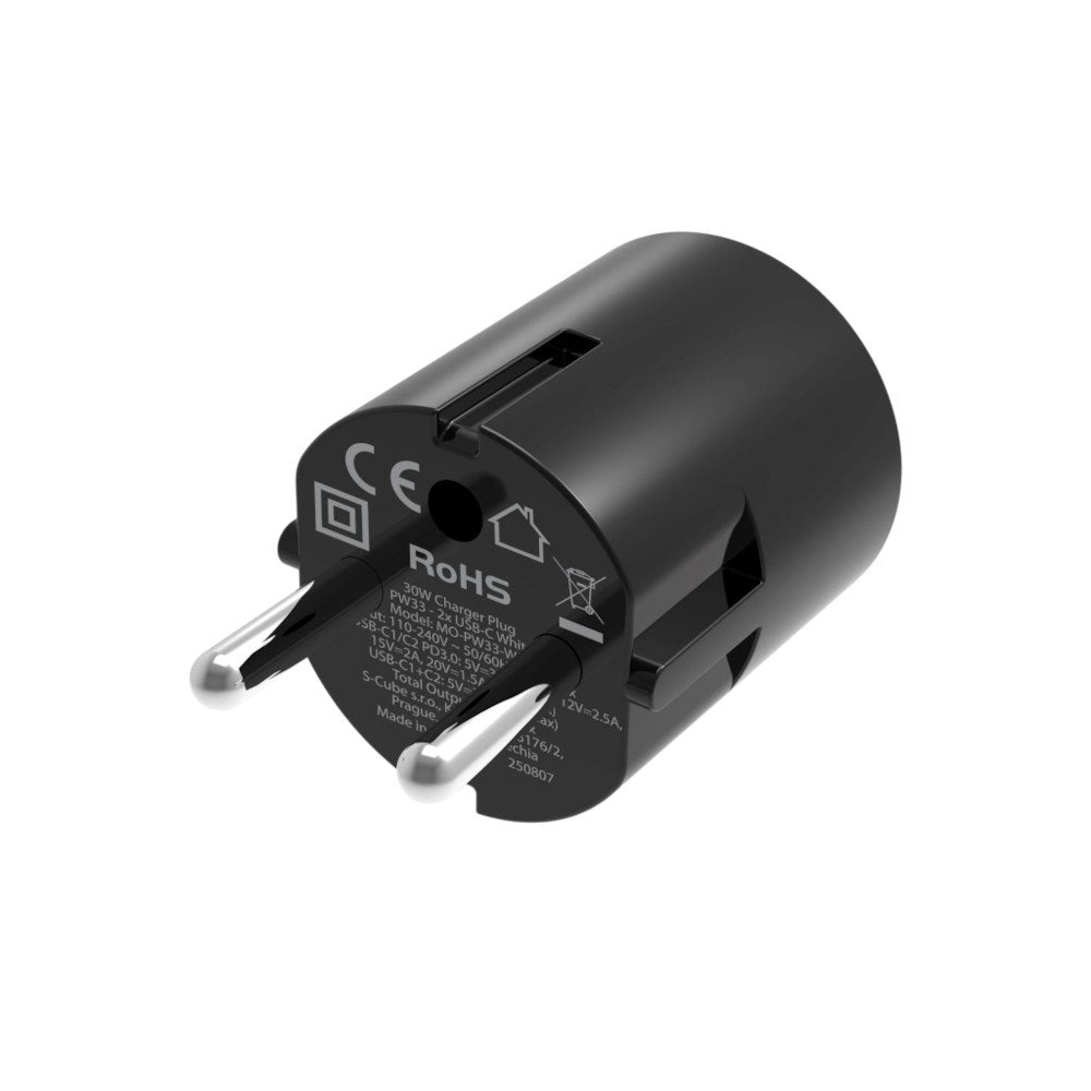 Vægoplader 30W Mobile Origin Hurtig Oplader 2 x USB-C - Sort