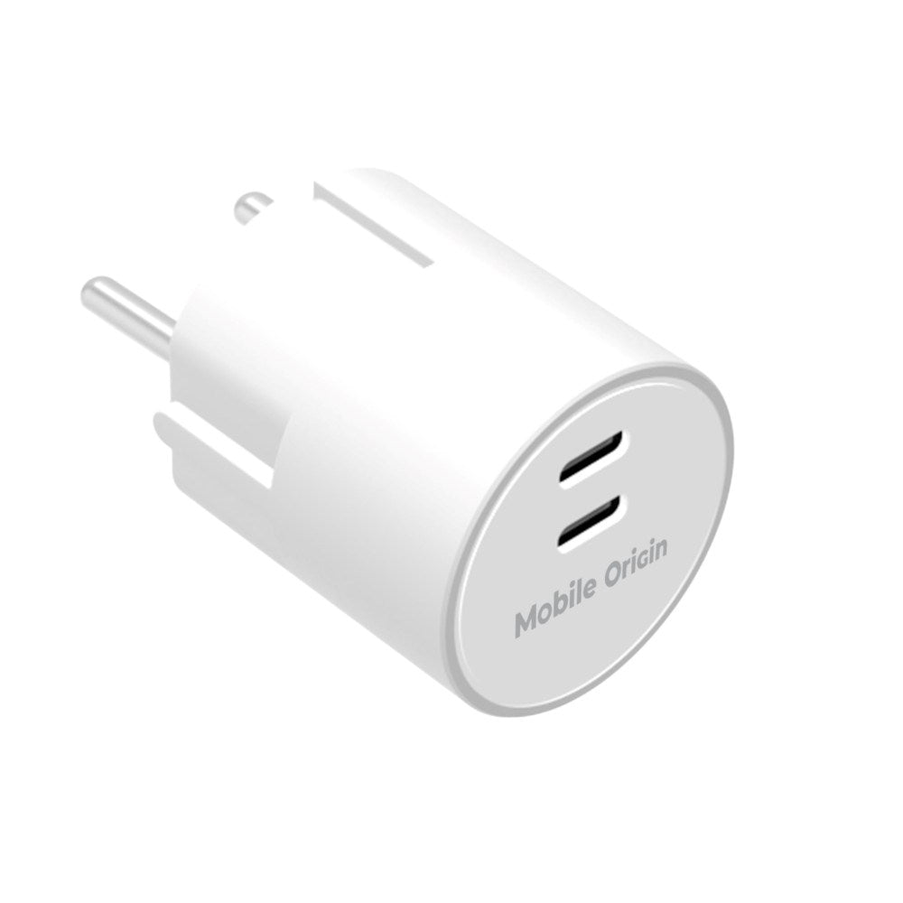 Vægoplader 30W Mobile Origin Hurtig Oplader 2 x USB-C - Hvid