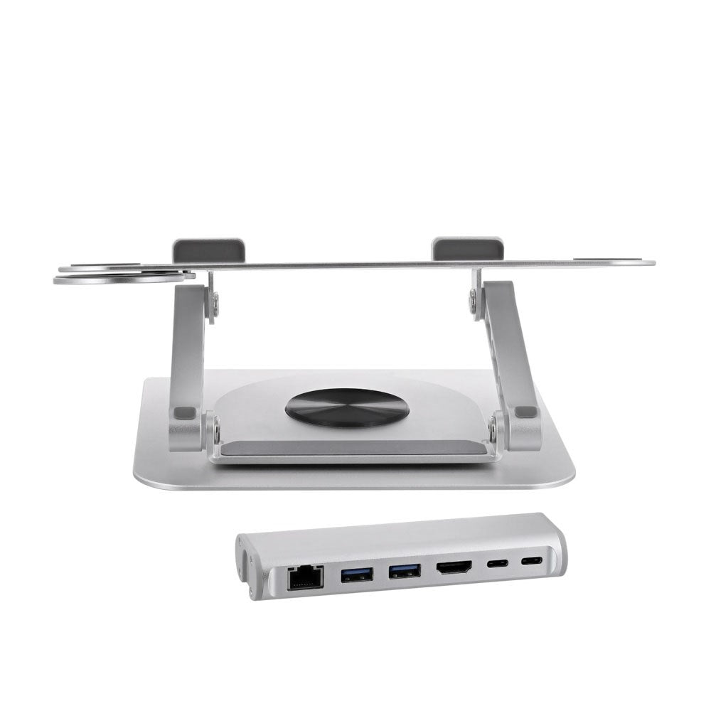 T'NB Roterbar Laptop Stander m. MagSafe Holder til Telefon & Aftagelig 6-in-1 Hub - Sølv