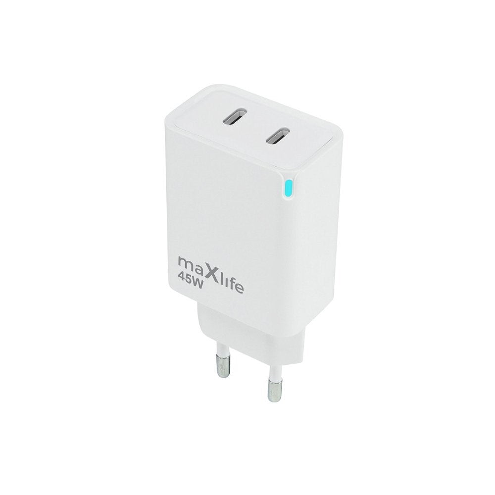 Maxlife 45W Vægoplader m. 2 x USB-C - Hvid