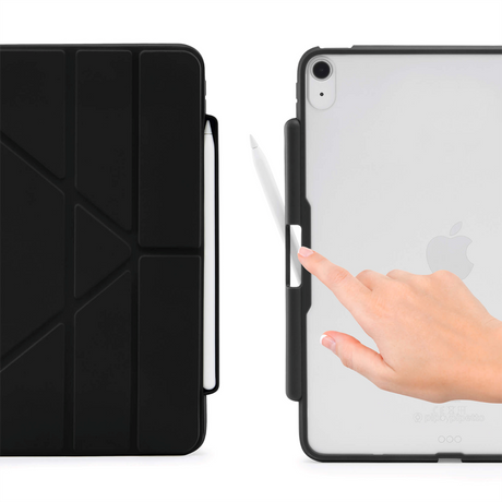 iPad Air (2022 / 2020) Cover - Pipetto Origami Case No3 m. Apple Pencil Holder - Sort / Gennemsigtig